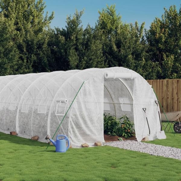 vidaXL Växthus med stålram vit 48 m² 16x3x2 m Vit
