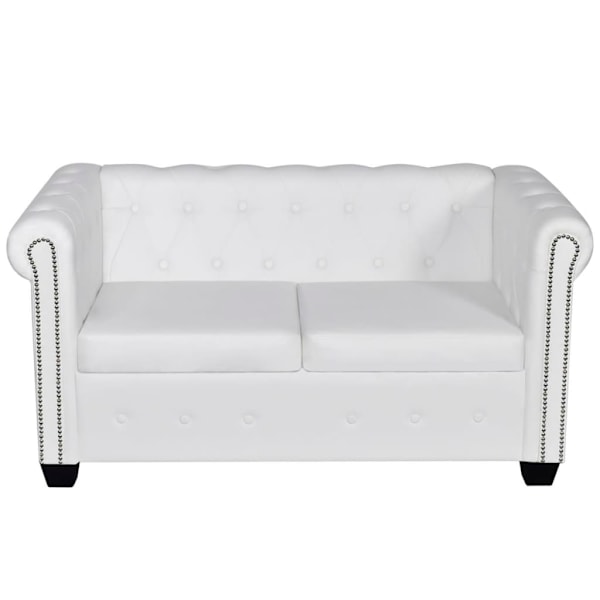 vidaXL Soffa Chesterfield i vit konstläder 2-sitsig Vit