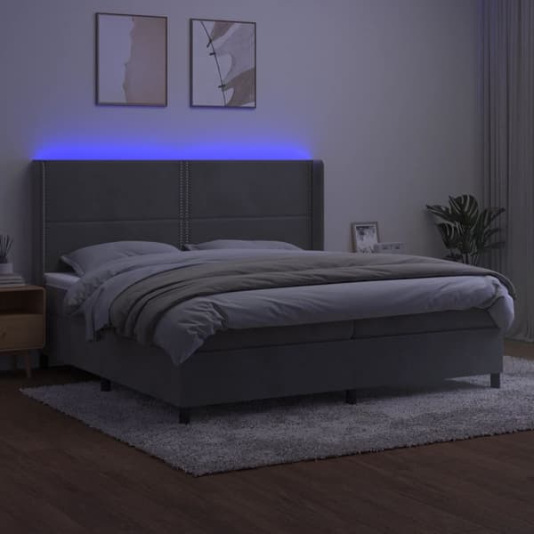 vidaXL Ramsäng med madrass & LED ljusgrå 200x200 cm sammet Grå