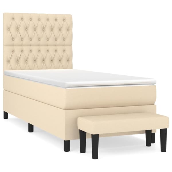 vidaXL Ramsäng med madrass gräddvit 90x200 cm tyg Kräm