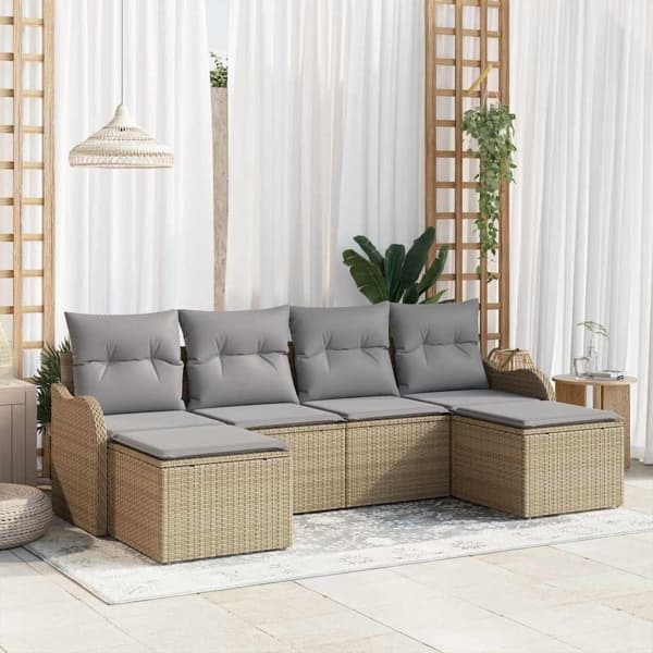vidaXL Trädgårdsoffset 6 st Beige konstrotting Beige