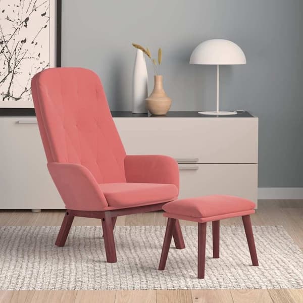 vidaXL Vilstol med fotpall rosa sammet Rosa