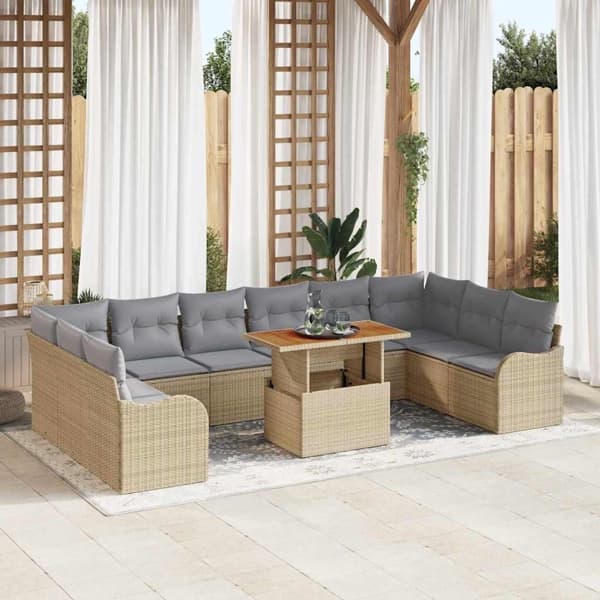 vidaXL Trädgårdsoffset 11 st Beige Poly rattan Beige