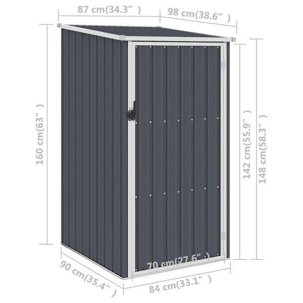 vidaXL Trädgårdsskjul antracit 87x98x159 cm galvaniserat stål Antracit