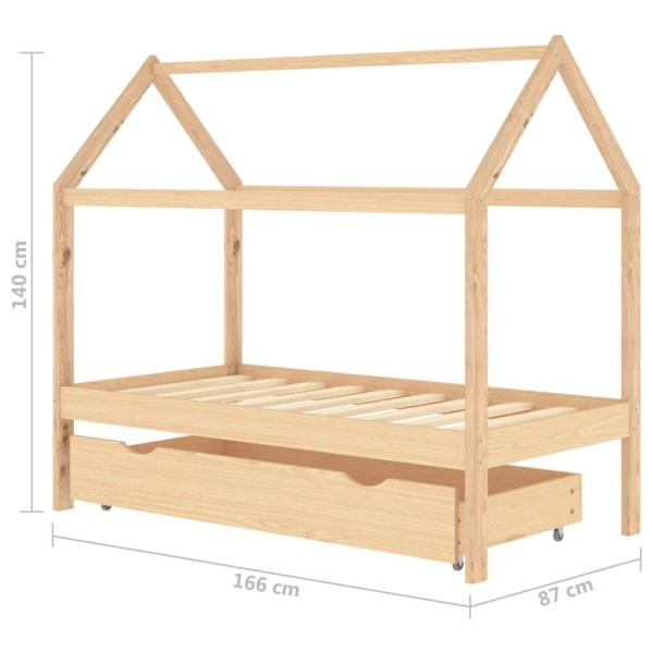 vidaXL Barnsäng med låda vit massiv furu 80x160 cm Brun