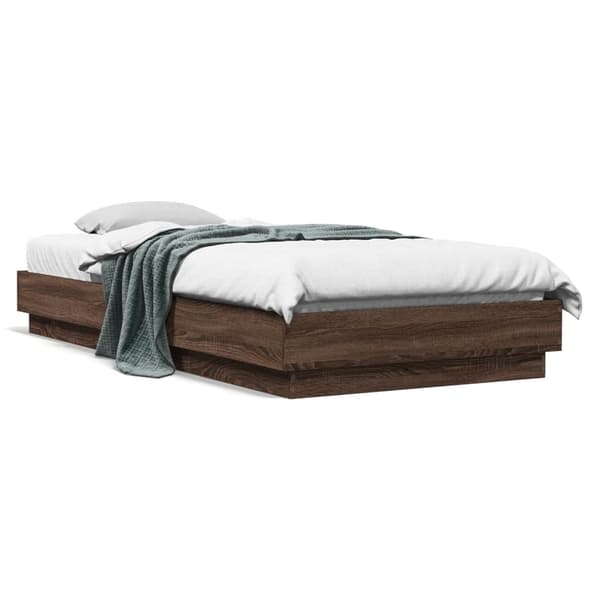 vidaXL Sängram med LEDs brun ek 90x200 cm Brun
