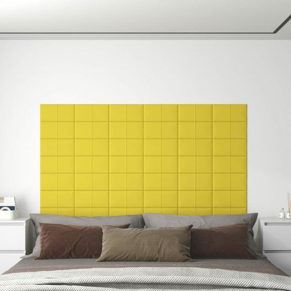 vidaXL Väggpaneler 12 st ljusgul 30x15 cm tyg 0,54 m² Gul
