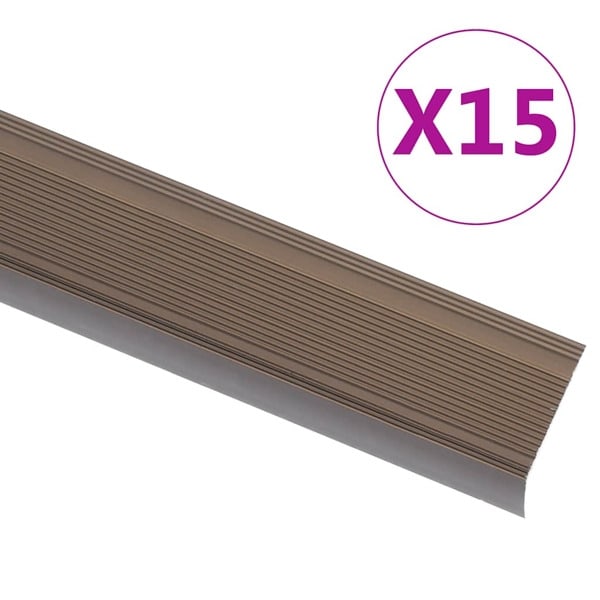 vidaXL Trappnosings i L-form 15 st aluminium 100 cm brun Brun