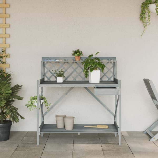 vidaXL Planteringsbord med spaljé grå massivt granträ Grå