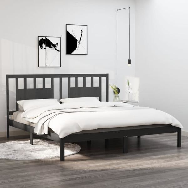 vidaXL Sängram grå massiv furu 200x200 cm Grå