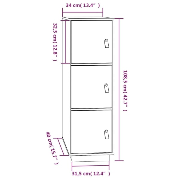 vidaXL Vitrinskåp vit 34x40x108,5 cm massiv furu Vit