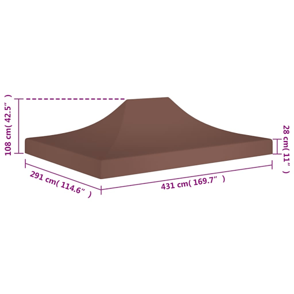 vidaXL Tak till partytält 4,5x3 m brun 270 g/m² Brun