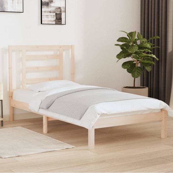 vidaXL Sängram massiv furu 90x200 cm Brun