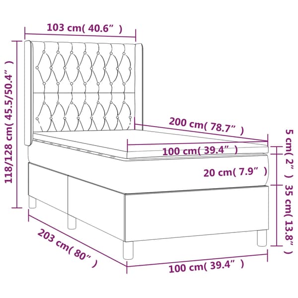 vidaXL Ramsäng med madrass ljusgrå 100x200 cm sammet Grå