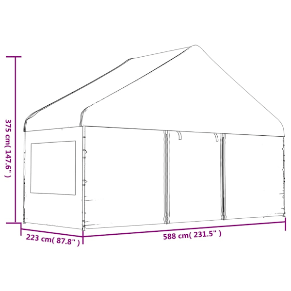 vidaXL Paviljong med tak vit 5,88x2,23x3,75 m polyeten Vit