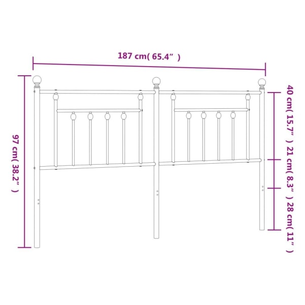 vidaXL Huvudgavel metall svart 180 cm Svart