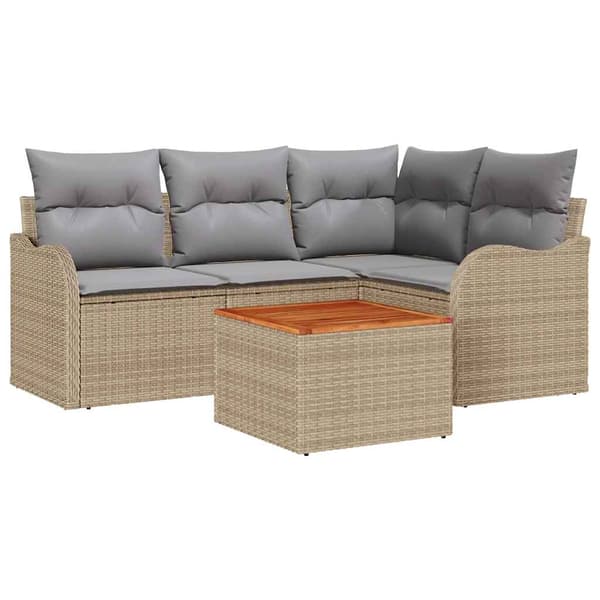 vidaXL Trädgårdsoffset 5 st Beige konstrotting Beige