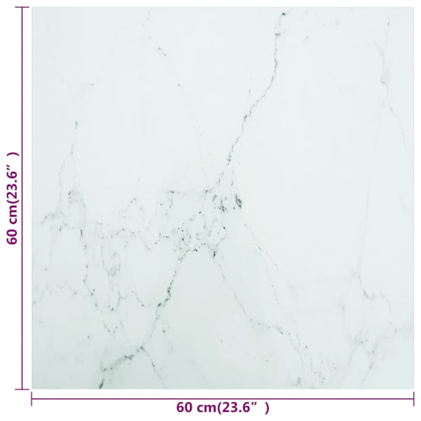 vidaXL Bordsskiva vit 60x60 cm 6 mm härdat glas med marmortextur Vit