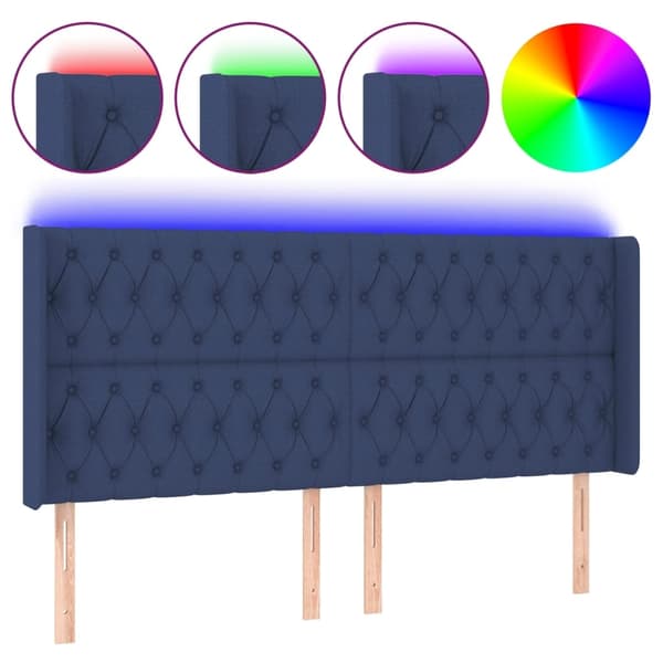 vidaXL Sänggavel LED blå 203x16x118/128 cm tyg Blå