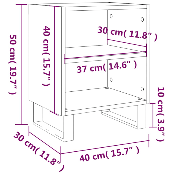 vidaXL Sängbord 2 st rökfärgad ek 40x30x50 cm konstruerat trä Brun