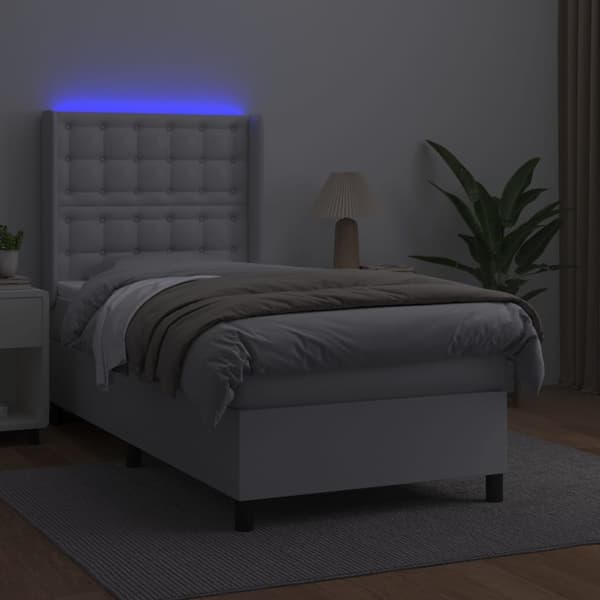 vidaXL Ramsäng med madrass & LED vit 90x200 cm konstläder Vit