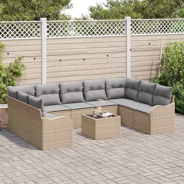 vidaXL Trädgårdsoffset 10 st Beige konstrotting Beige