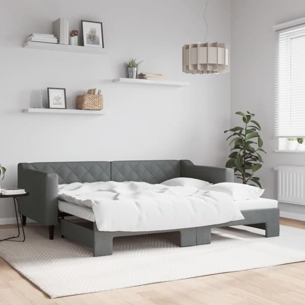 vidaXL Dagbädd utdragbar mörkgrå 90x190 cm tyg Grå