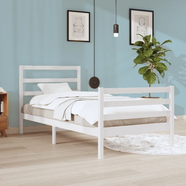 vidaXL Sängram vit massiv furu 90x200 cm Vit