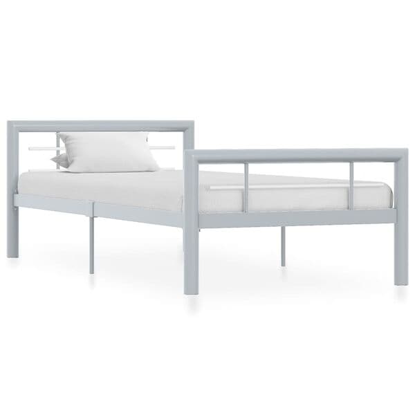 vidaXL Sängram grå och vit metall 90x200 cm grå