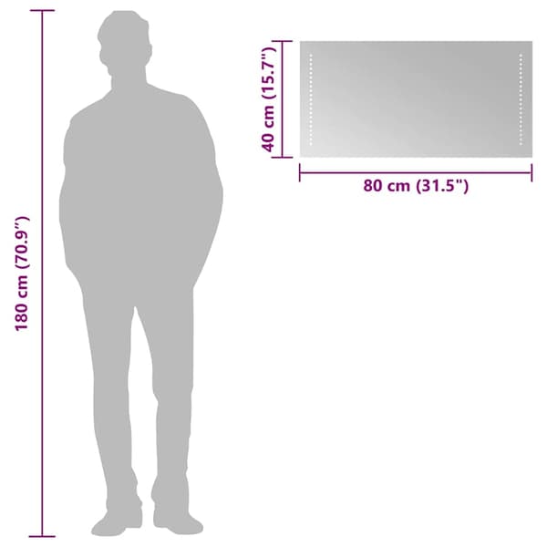vidaXL Badrumsspegel LED 80x40 cm Transparent