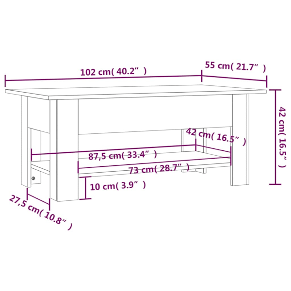 vidaXL Soffbord grå sonoma-ek 102x55x42 cm konstruerat trä grå