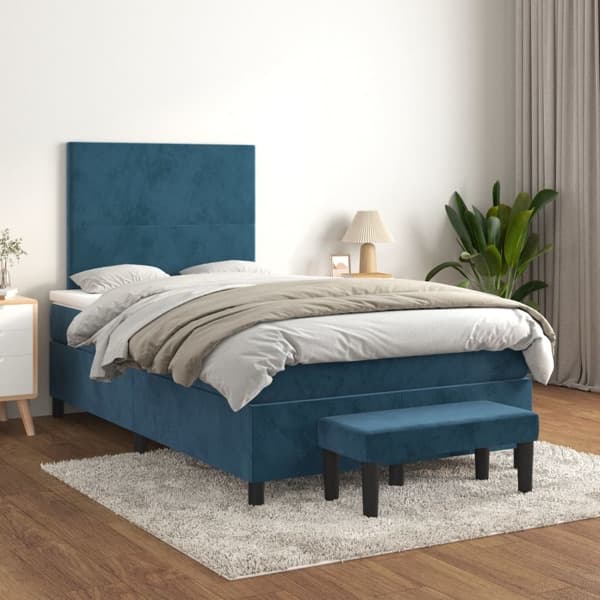 vidaXL Ramsäng med madrass mörkblå 120x200 cm sammet Blå
