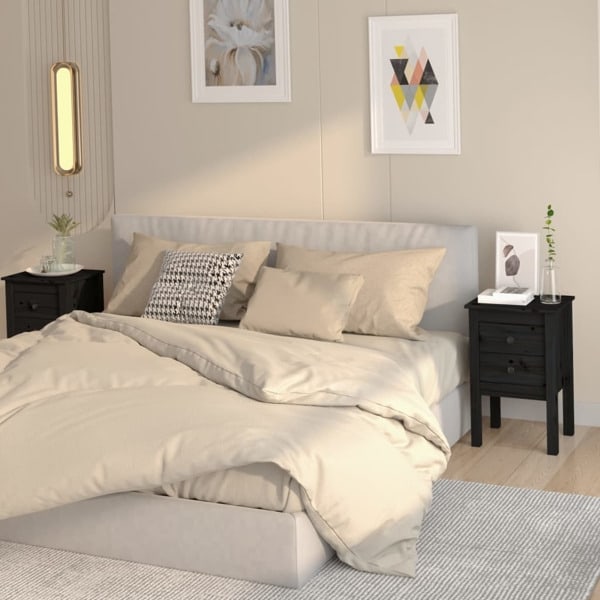 vidaXL Sängbord 2 st svart 40x35x61,5 cm massiv furu Svart