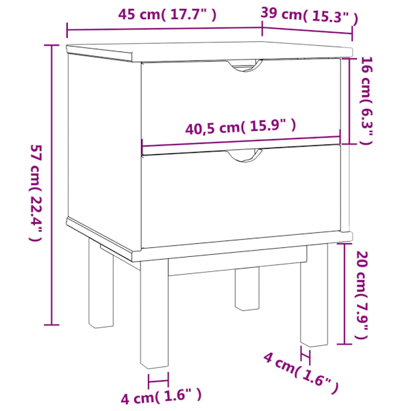 vidaXL Sängbord OTTA 45x39x57 cm massiv furu Brun