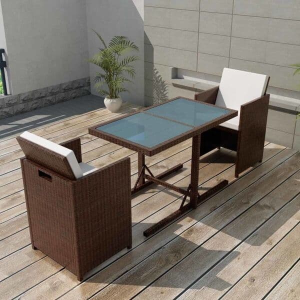 vidaXL Bistrogrupp 3 delar med dynor konstrotting brun Brun