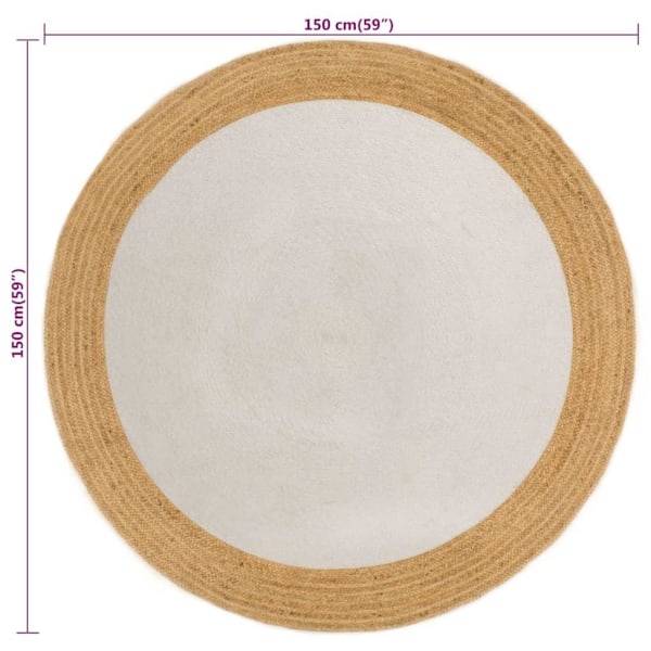 vidaXL Matta flätad vit och naturlig 150 cm jute och bomull rund Vit