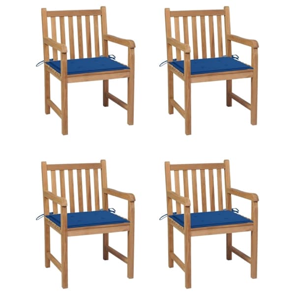vidaXL Trädgårdsstolar med kungsblåa dynor 4 st massiv teak Blå