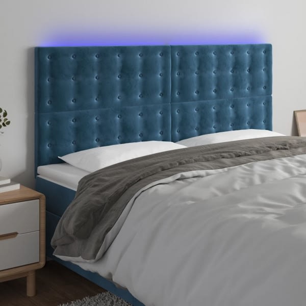 vidaXL Sänggavel LED mörkblå 180x5x118/128 cm sammet Blå