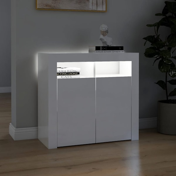 vidaXL Skänk med LED-belysning vit högglans 80x35x75 cm Vit