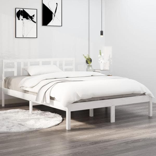 vidaXL Sängram vit massivt trä 135x190 cm Vit