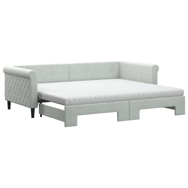 vidaXL Dagbädd utdragbar med madrasser ljusgrå 90x200 cm sammet Grå