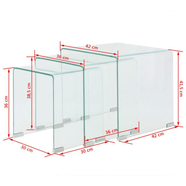 vidaXL Satsbord 3 st bord härdat klarglas Transparent