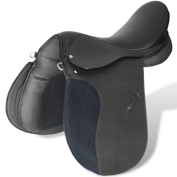 vidaXL Svart Ridsadel 16" Äkta läder 14 cm 5-i-1 Set Svart