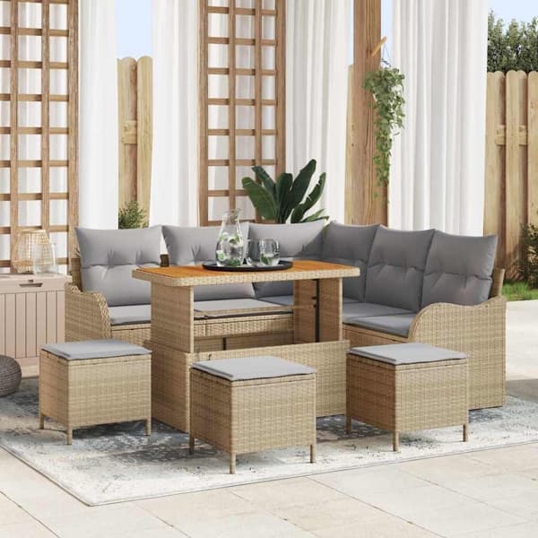vidaXL Trädgårdsoffset 9 st Beige konstrotting Beige