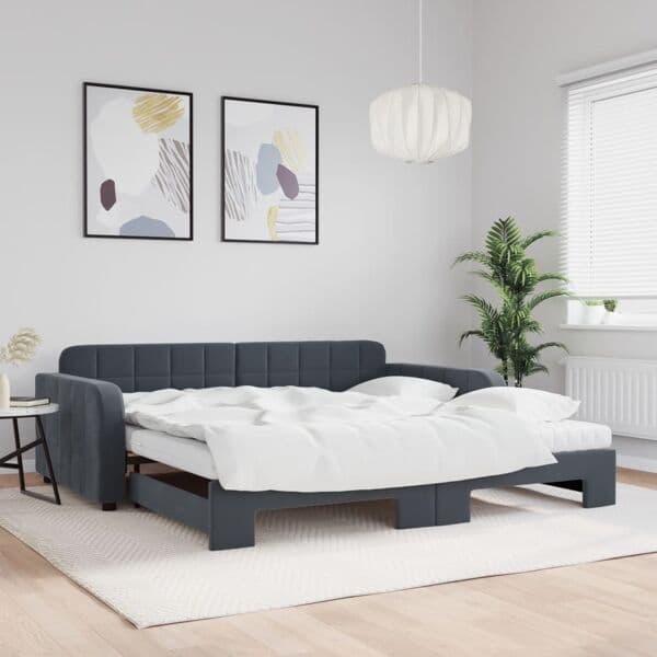 vidaXL Dagbädd utdragbar och madrasser mörkgrå 100x200 cm sammet Grå