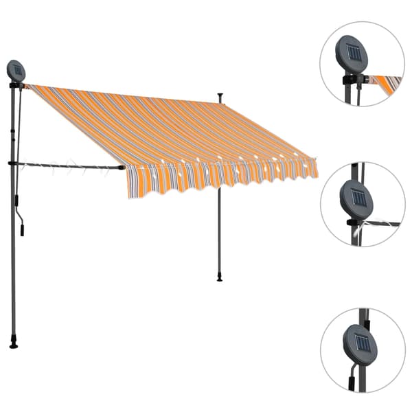 vidaXL Markis manuellt infällbar med LED 300 cm gul och blå multifärg