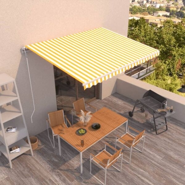 vidaXL Markis automatiskt infällbar 450x300 cm gul och vit Gul
