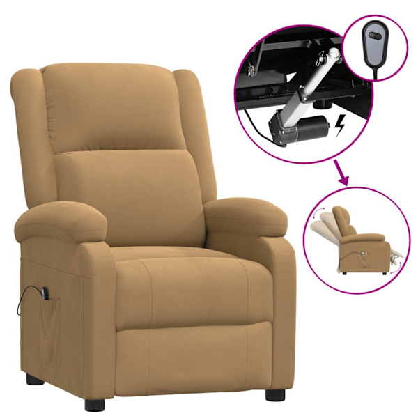 vidaXL Elektrisk reclinerfåtölj brun sammet Brun
