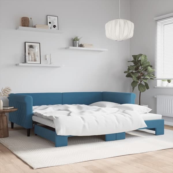vidaXL Dagbädd utdragbar blå 100x200 cm sammet Blå