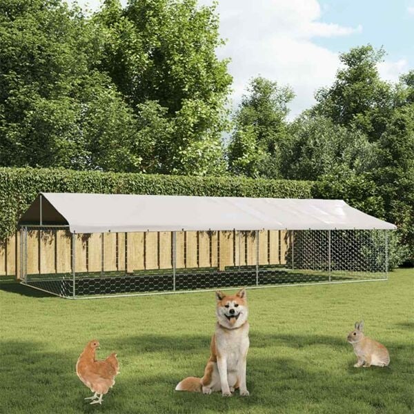 vidaXL Hundgård för utomhusbruk med tak 600x300x150 cm Silver